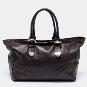 Pre Owned Gucci Dark Brown Guccissima Leather Large Signoria Tote