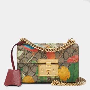 Pre Owned Gucci Multicolor Tian GG Supreme Canvas and Leather Small Padlock Shoulder Bag