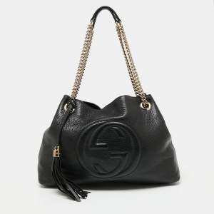 Pre Owned حقيبة يد توتس غوتشي سوهو جلد أسود متوسطة