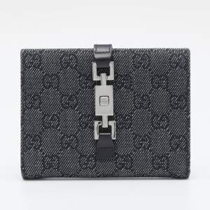 Gucci Black GG Canvas Canvas Piston Lock Compact Wallet