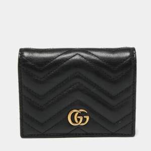 Gucci Black Matelassé Leather GG Marmont Card Case