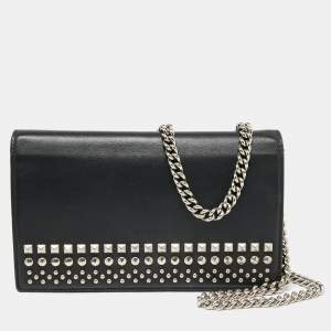 Gucci Black Leather Studded Wallet on Chain