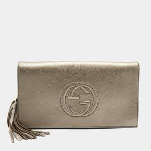 Pre Owned Gucci Metallic Pebbled Leather Soho Clutch