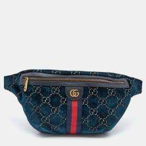 Pre Owned Gucci Blue GG Velvet Web Belt Bag 