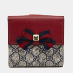 مملوكة مسبقًا Gucci Red/Blue GG Supreme Canvas and Leather French Wallet