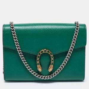 مملوكة مسبقًا محفظة بسلسلة غوتشى دينسيوس جلد أخضر