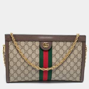Pre Owned Gucci Beige/Brown GG Supreme Canvas And Leather Medium Ophidia Shoulder Bag