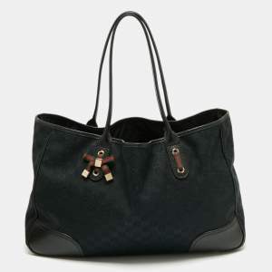 Pre Owned Gucci Black GG Canvas and Leather Princy Tote