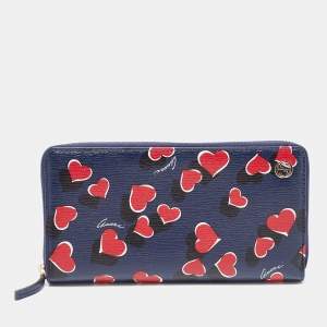 مملوكة مسبقًا Gucci Multicolor Heart Print Leather Zip Around Long Wallet