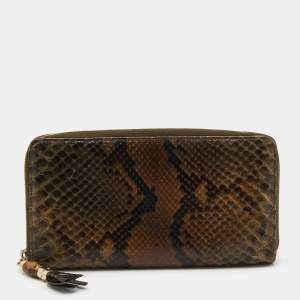 Gucci Multicolor Python Bamboo Zip Around Wallet