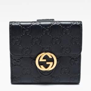 Gucci Black Guccissima Leather Interlocking G French Wallet