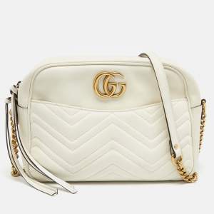 Gucci Off White Matelasse Leather GG Marmont Shoulder Bag