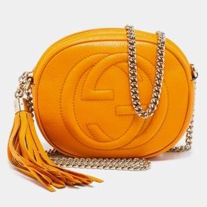 Pre Owned Gucci Mustard Leather Mini Soho Disco Chain Crossbody Bag