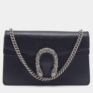 Pre Owned Gucci Black Leather Super Mini Dionysus Crossbody Bag