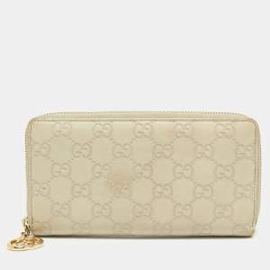 Gucci Beige Guccissima Leather Zip Around Wallet   