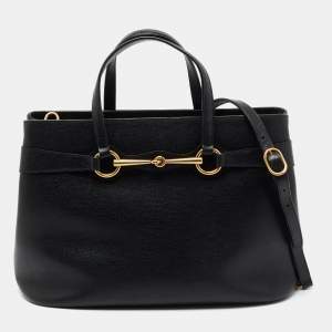 Pre Owned Gucci Black Leather Bright Bit Tote