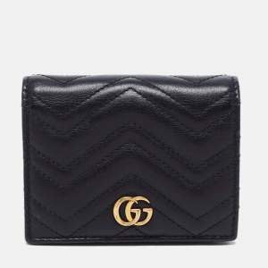 مملوكة مسبقًا Gucci Black Matelassé Leather GG Marmont Card Case