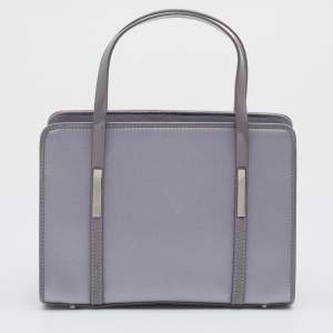 Pre Owned Gucci Grey Satin And Leather Shoulder Bag