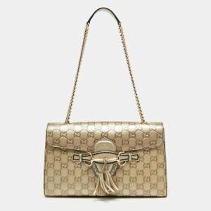 Pre Owned Gucci Metallic Beige Guccissima Leather Medium Emily Shoulder Bag