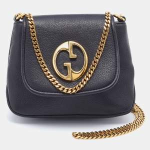 Pre Owned Gucci Black Leather Small 1973 Flap Chain Shoulder Bag