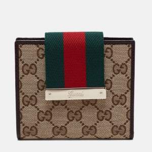 مملوكة مسبقًا Gucci Beige/Brown GG Canvas and Leather Web French Wallet