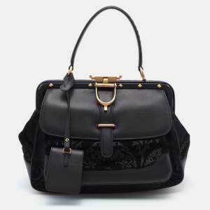 Gucci Black Leather And Suede Lady Stirrup Top Handle Bag