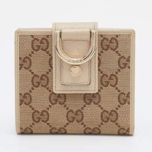 Gucci Beige/Brown GG Canvas And Leather Abbey D-Ring Compact Wallet