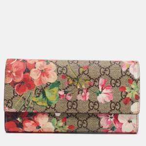 Gucci Multicolor GG Supreme Blooms Coated Canvas Flap Continental Wallet