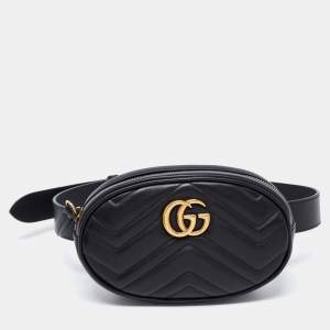 مملوكة مسبقًا حقيبة خصر غوتشي جي جي مارمونت جلد ماتيلاس أسود 