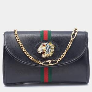 Pre Owned Gucci Black Leather Small Rajah Shoulder Bag