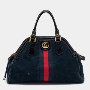 Pre Owned Gucci Dark Blue/Black Suede And Patent Leather Re(Belle) Satchel