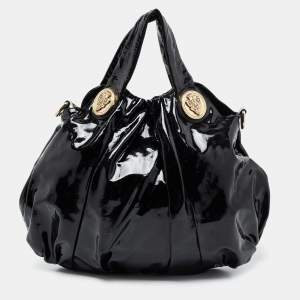 Pre Owned Gucci Black Patent Leather Large Hysteria Hobo