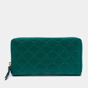 مملوكة مسبقًا Gucci Green Guccissima Leather Zip Around Continental Wallet