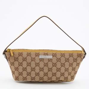 مملوكة مسبقًا Gucci Beige/Yellow GG Canvas And Leather Boat Baguette