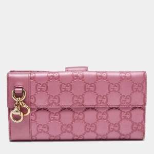 Gucci Metallic Pink Guccisima Leather Heart Charm Continental Wallet
