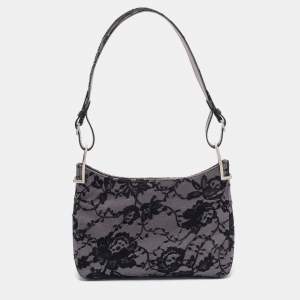 Pre Owned Gucci Grey/ Black Lace Shoulder Bag