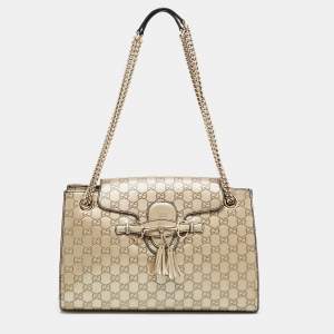 Pre Owned Gucci Metallic Beige Guccissima Leather Large Emily Chain Shoulder Bag