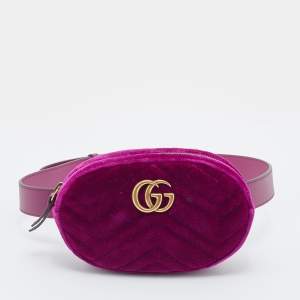 Gucci Purple Matelassé Velvet GG Marmont Belt Bag