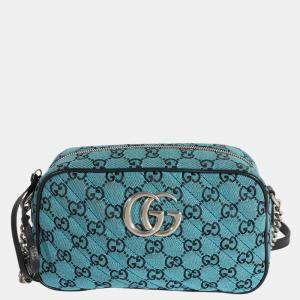 Gucci Blue GG Matelasse Denim Small Marmont Shoulder Bag