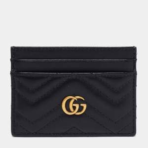 مملوكة مسبقًا Gucci Black Chevron Quilted Leather GG Marmont Card Case