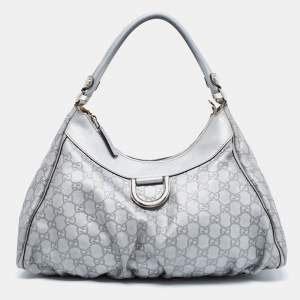Pre Owned Gucci Silver Guccissima Leather Abbey D-Ring Large Hobo