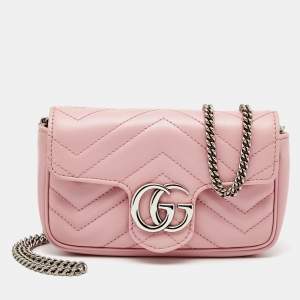Gucci Pink Matelassé Leather Super Mini GG Marmont Shoulder Bag