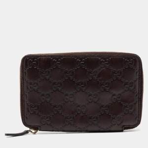 Gucci Dark Brown Guccissima Leather Zip Around Wallet