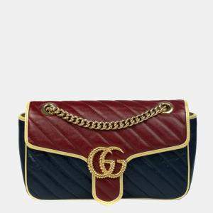 Gucci Red Leather GG Marmont Shoulder Bags