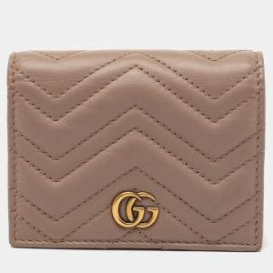 Gucci Dusty Pink Matelassé Leather GG Marmont Card Case