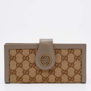 Gucci Beige/Brown GG Canvas And Leather Scarlett Continental Bifold Wallet