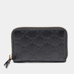 Gucci Black Guccissima Leather Zip Card Case