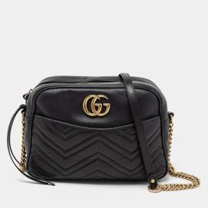 Gucci Black Matelassé Leather Medium GG Marmont Camera Bag