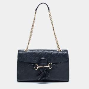 Pre Owned حقيبة كتف غوتشي إيميلي جلد غوتشيسيما أسود متوسطة