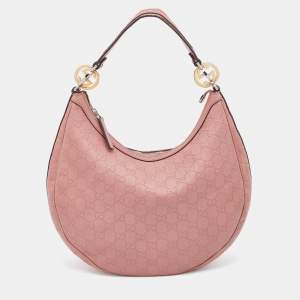 Pre Owned Gucci Pink Guccissima Leather GG Twins Medium Hobo